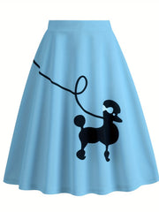 Cartoon Dog Print A-line Skirt Vintage Zipper Skirt Women's Clothing