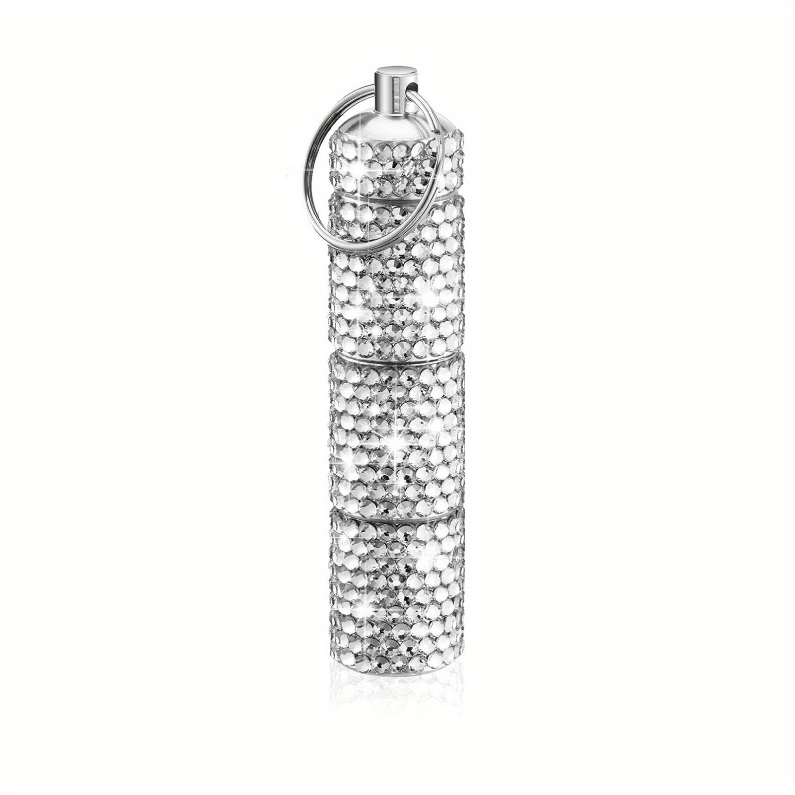 Rhinestone Pill Case Container Keychain for Travel