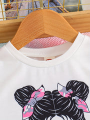Girl's Camo 2pcs T shirt & Sweatpants Set Anime Girl Print