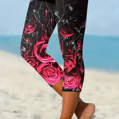 Floral Print Skinny Capris Leggings Women's Clothing