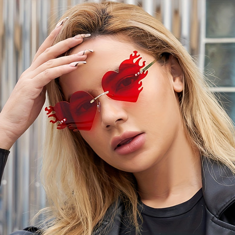 Y2K Melting Heart Sunglasses Rimless Beach Party UV400