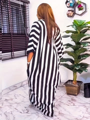 Women's Plus Stripe Bat Sleeve V Neck Party Dress