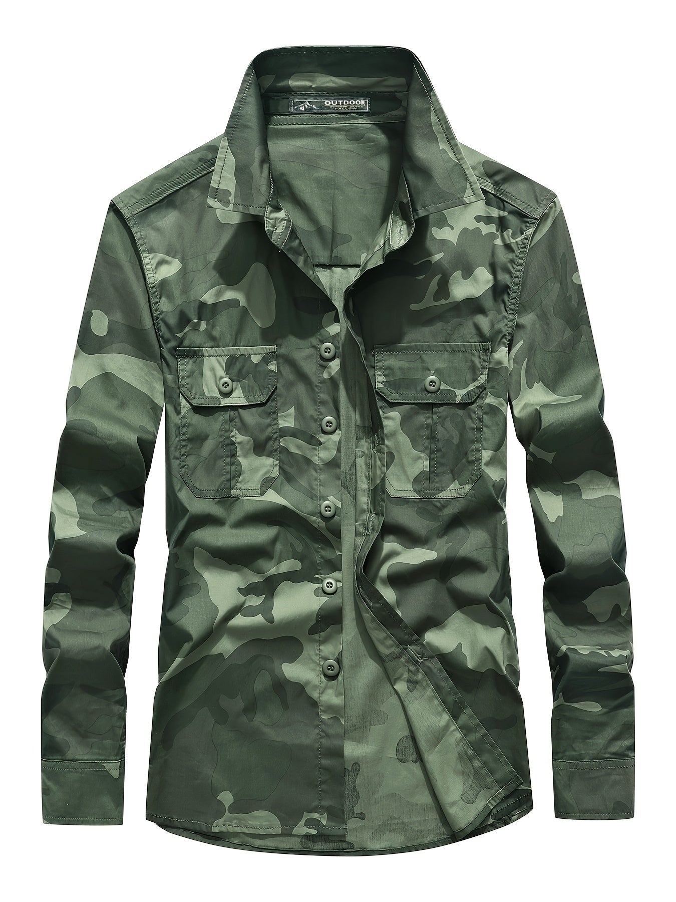 Men's Camo Pattern Button Up Long Sleeve Shirt