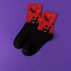 Cartoon Ghost Print Socks Halloween Mid Tube Socks Women's Stockings