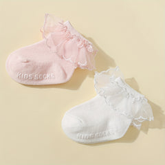 Soft Breathable Princess Socks for Infant Girls Lace Trim Ankle