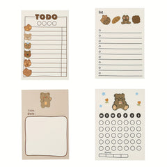 4pcs 200 Sheets Bear Note Pad To Do List Planner Office Student Supplies