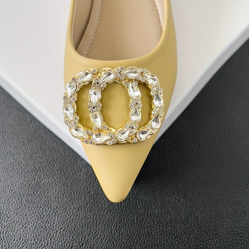 Women's Rhinestone Decor Slip On Chunky Heel Shoes