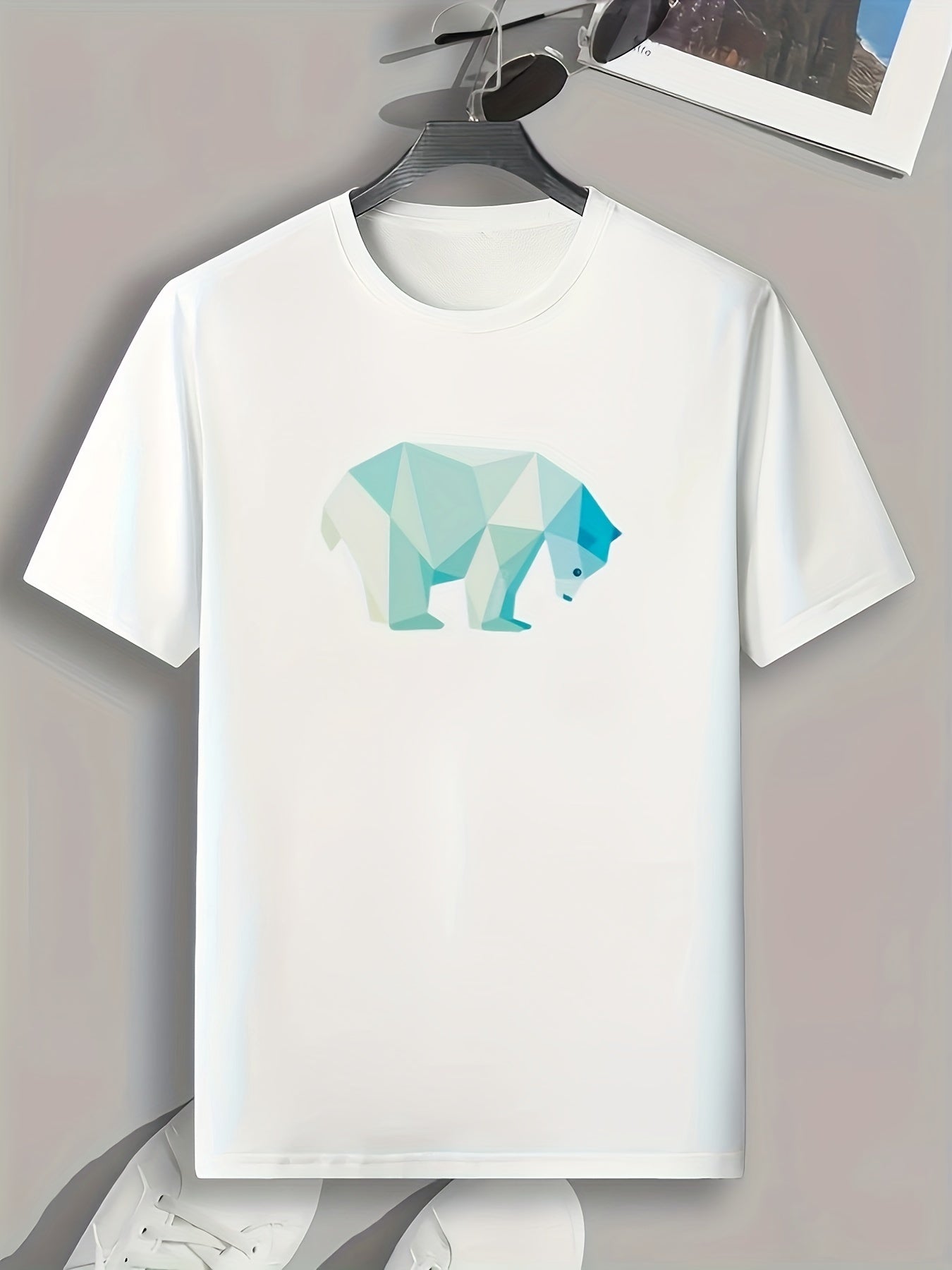 Polar Bear Pattern Print Men's Sports Graphic Tee - Summer Fitness Clothes