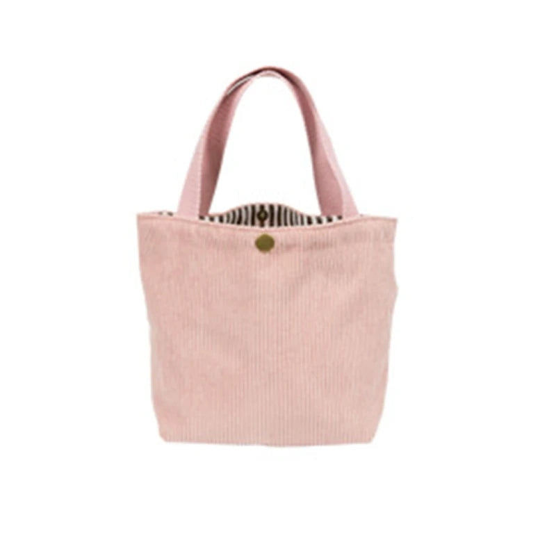 63HC Corduroy Lunch Bag Reusable Picnic Bucket Bags Casual Tote Female