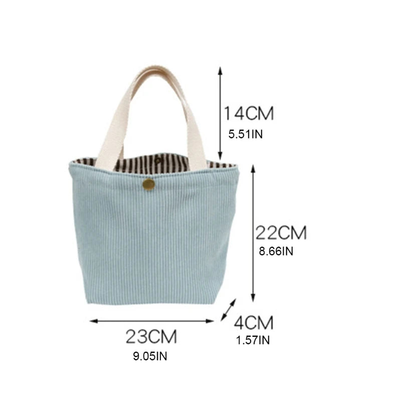 63HC Corduroy Lunch Bag Reusable Picnic Bucket Bags Casual Tote Female