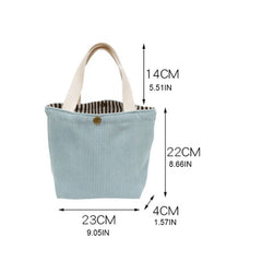 63HC Corduroy Lunch Bag Reusable Picnic Bucket Bags Casual Tote Female