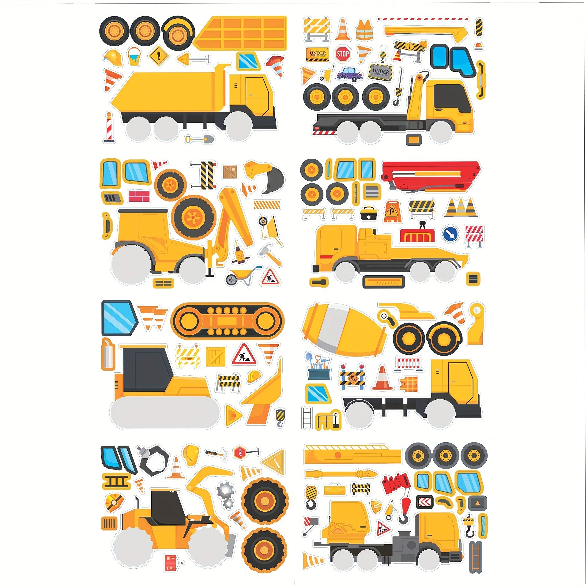 16pcs Construction Vehicle Puzzle Stickers Excavator Crane Mixer Truck Stickers
