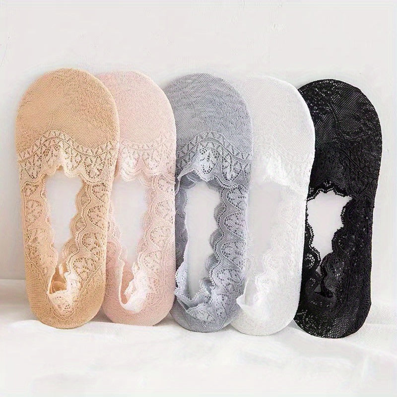 5 Pairs Floral Lace Ankle Socks Breathable Stockings