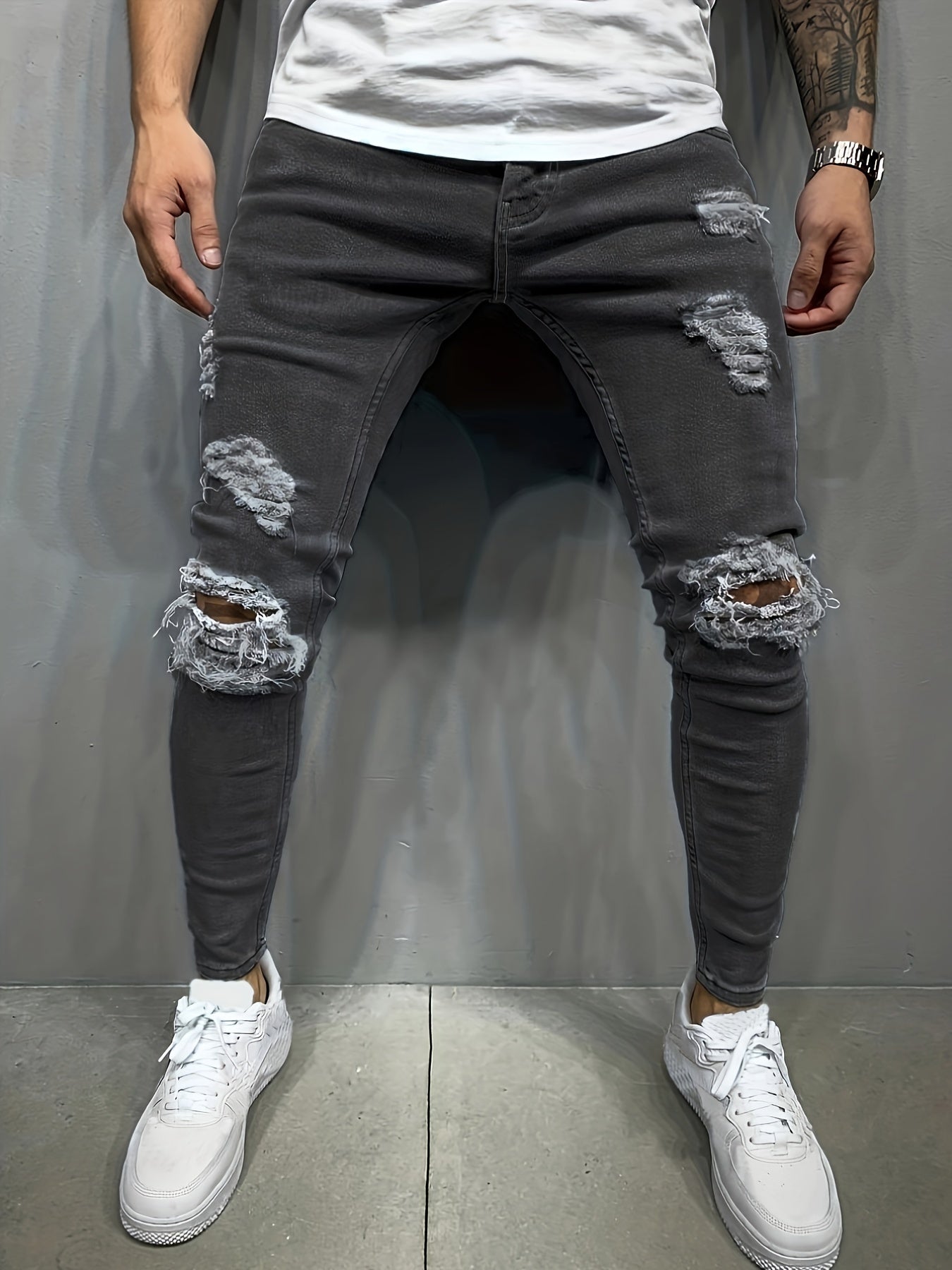 Slim Fit Ripped Jeans Mens Casual Street Style Denim Pants