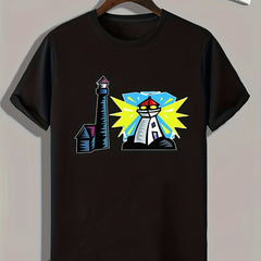 Lighthouse Print Men's Graphic T shirt for Summer
