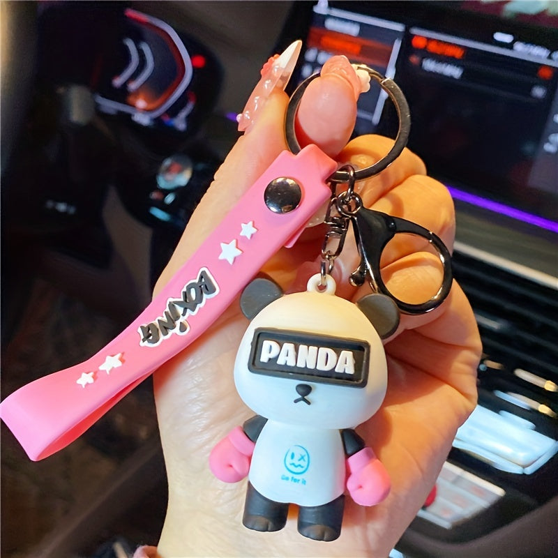 Boxing Panda Keychain Small Doll Bag Backpack Car Key Pendant Birthday Gift
