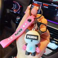 Boxing Panda Keychain Small Doll Bag Backpack Car Key Pendant Birthday Gift