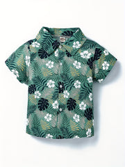 Boys Flower & Leaf Shirt Tops Short Sleeve Button Down Casual Summer