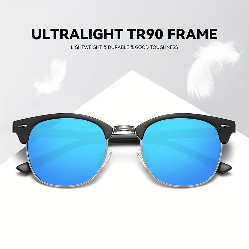 Retro Semi Rimless Polarized Men's Driving Sunglasses UV Protection