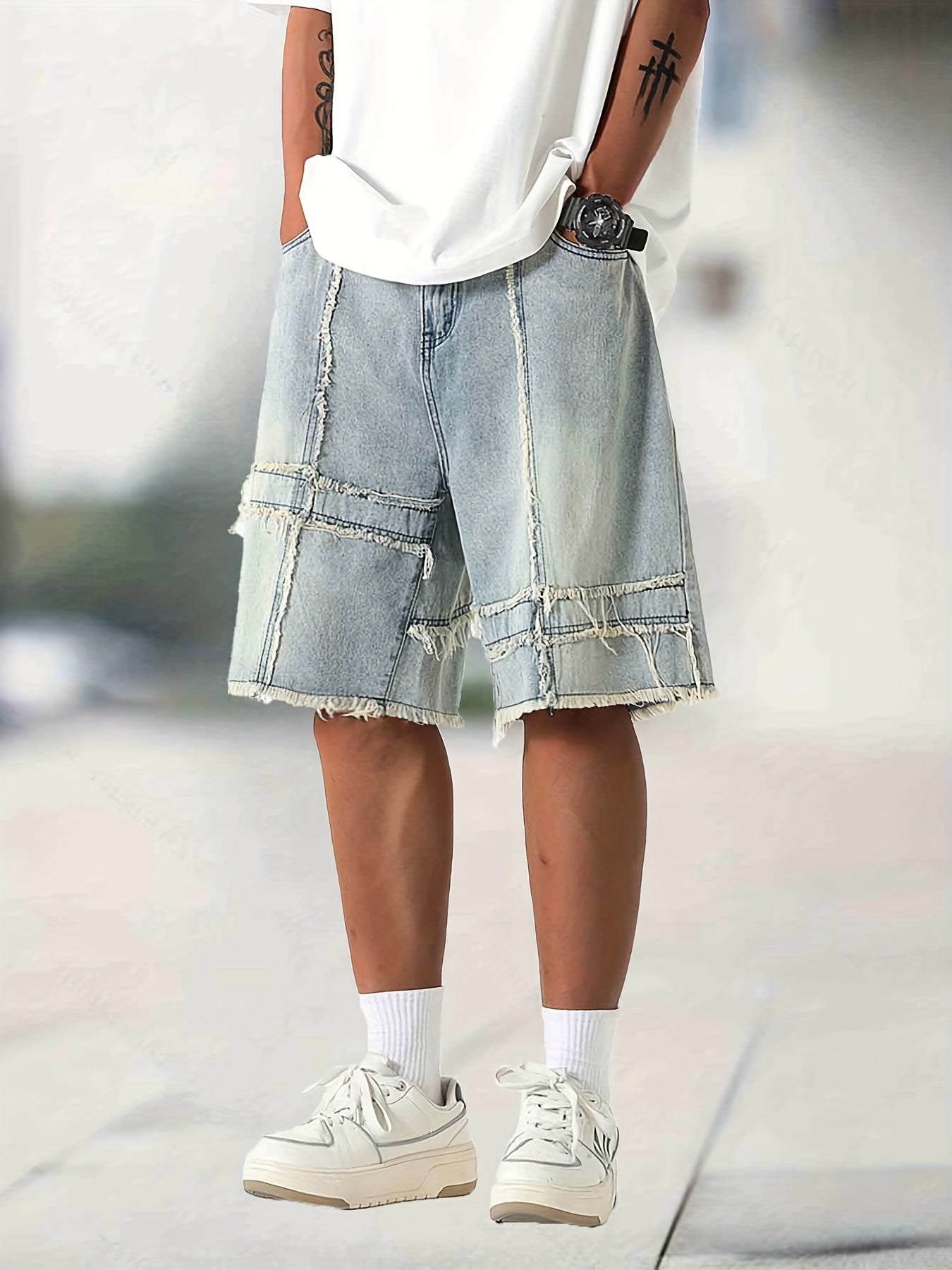 Men's Distressed Denim Shorts Loose Fit Casual Street Style for Summer