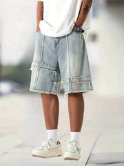Men's Distressed Denim Shorts Loose Fit Casual Street Style for Summer