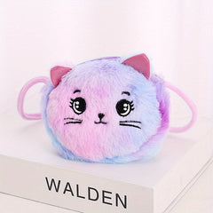 Fuzzy Plush Cat Messenger Bag Tie Dye Shoulder Satchel Coin Purse