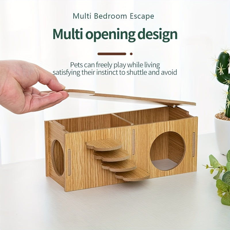 Hamster Hideout Cage Accessories Wooden Hide Hut with Platform for Small Animals