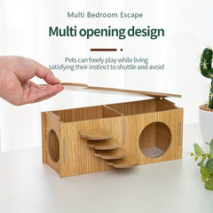 Hamster Hideout Cage Accessories Wooden Hide Hut with Platform for Small Animals