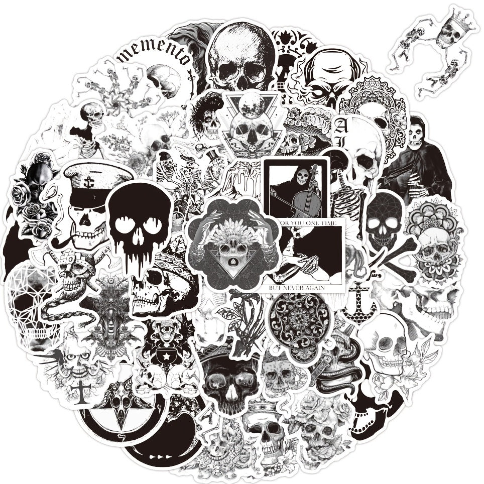 50pcs Gothic Skull Stickers Laptop Waterproof Vinyl Halloween Decoration