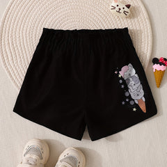 Toddler Girls Ice Cream Cat Graphic Elastic Waist Casual Sports Track Shorts