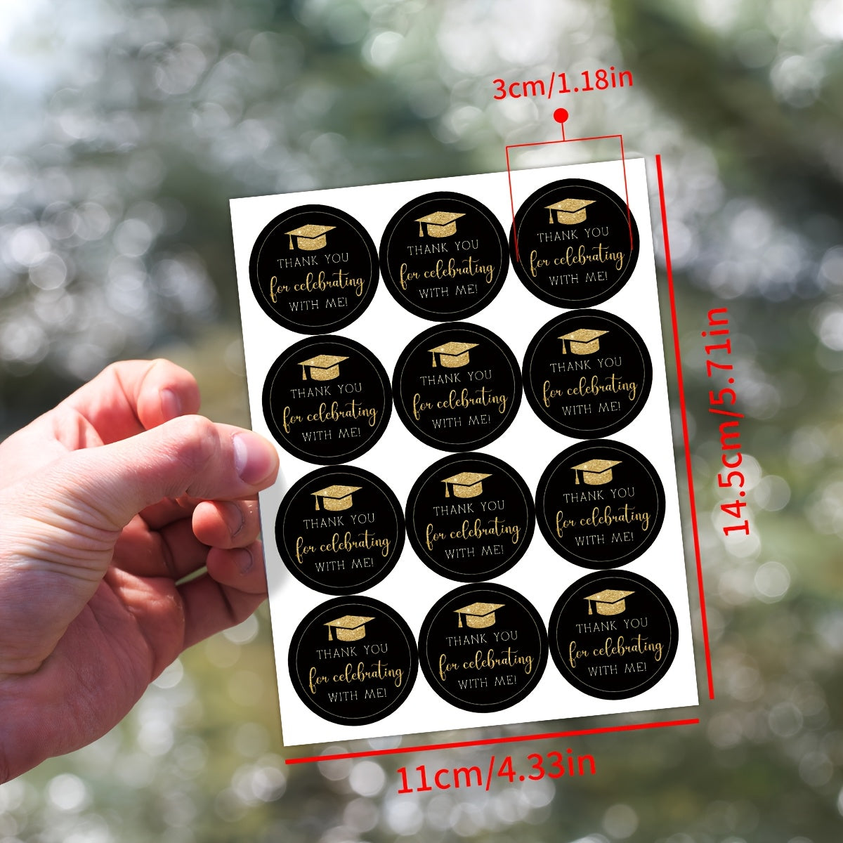 120 Graduation Thank You Stickers - Golden Round Adhesive Labels