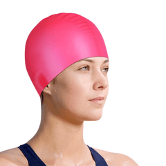 Pink Silicone Swimming Cap for Adults with Long Hair, Curly Hair, Braids
