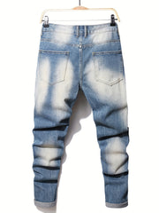 Slim Fit Ripped Jeans Men's Casual Distressed Denim Pants
