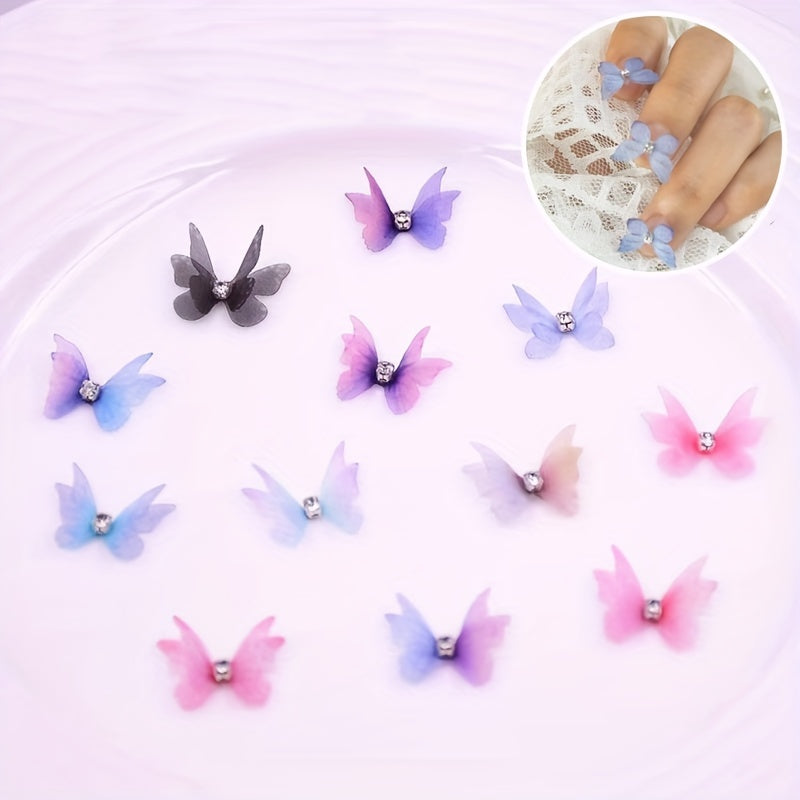 15pcs 3D Tulle Butterfly Mixed Wedding Shooting Props Diy Nail Accessories