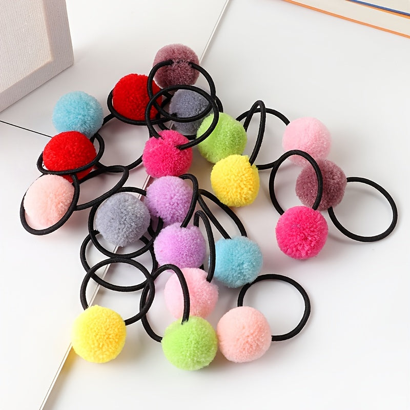 10pcs Girls Cartoon Plush Ball Hair Ties Sweet Decorative Hair Accessories