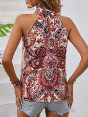 Ethnic Floral Print Top Criss Cross Sleeveless