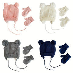Winter Warm Knit Hat & Gloves Set for Newborn Baby