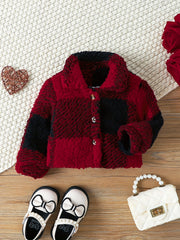 Baby Girls Plaid Lapel Long Sleeve Fleece Coat