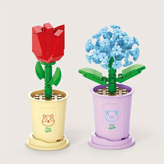 Flowers Assembled Building Block Toys Red Rose Model Hydrangea