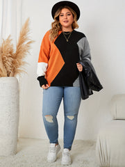 Colorblock Round Neck Sweater Women's Plus