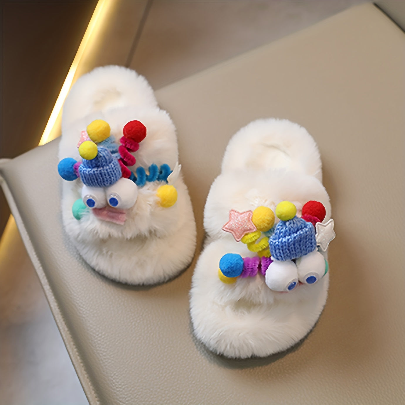 Girls' Cartoon Plush House Slippers, Anti-Skid Indoor Shoes, Autumn/Winter
