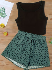 Casual Tank Top & Dalmatian Print Shorts Set for Women