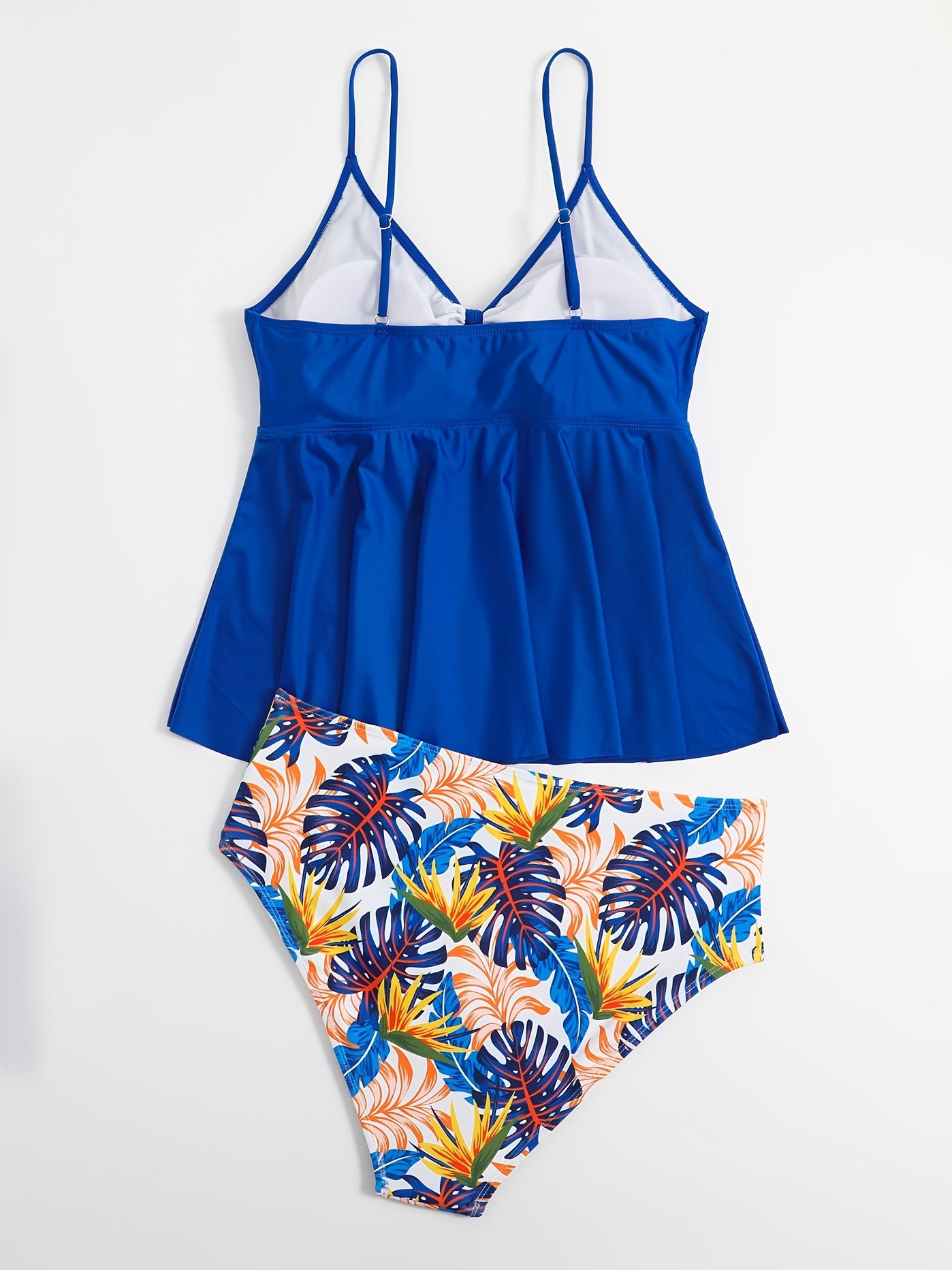 Colorblock Tropical Print Cut Out Bikini Set Women's Plus