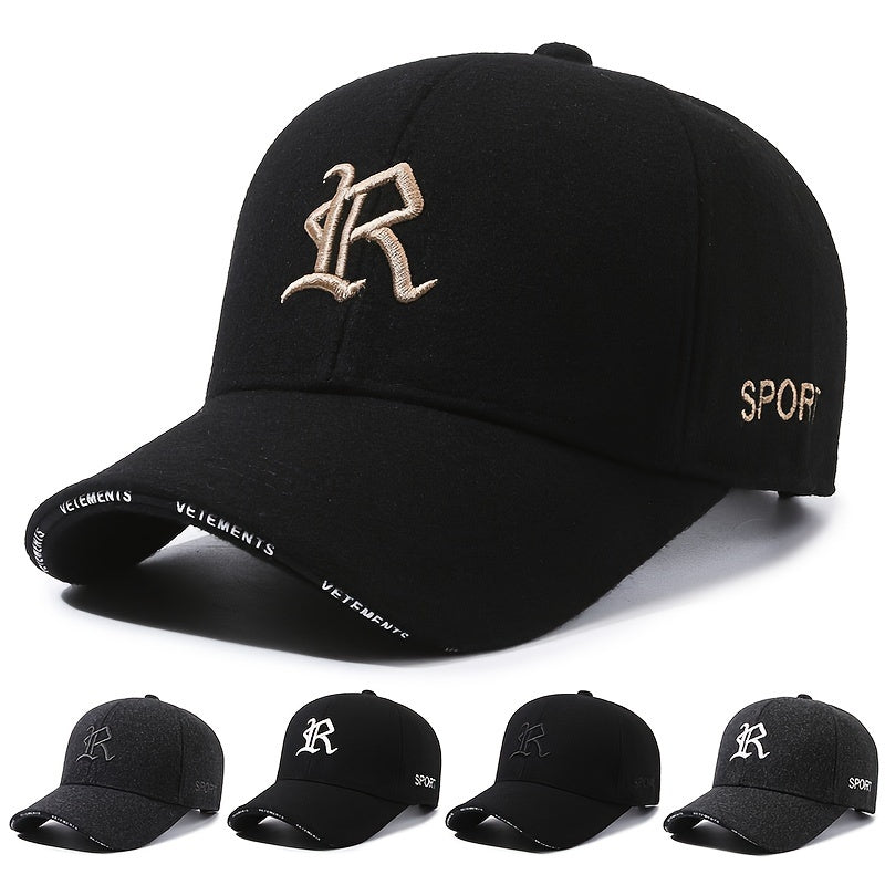 Winter Warm Velvet Thickened Baseball Cap R Letter Embroidered Baseball Cap