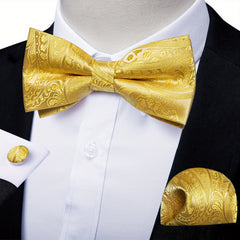 Men's Paisley Silk Bow Tie Set for Wedding Formal Suit
