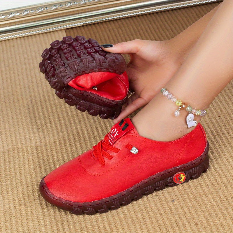 Women's Faux Leather Sneakers Lace Up Walking Shoes