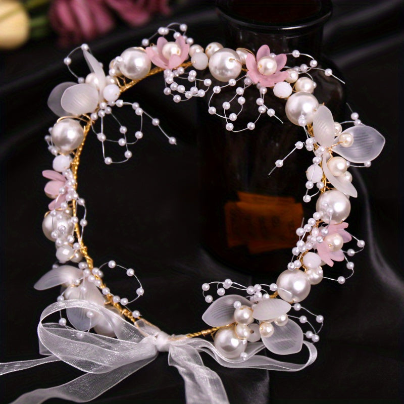 Faux Pearl Flower Headband Bridal Headdress Wedding Crown