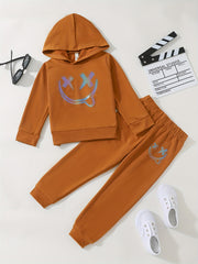 Boys 2pcs Hoodie & Pants Reflective Print Crew Neck Pullover Top
