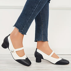 Women's Retro Colorblock Low Heels Mary Jane Dress Pumps