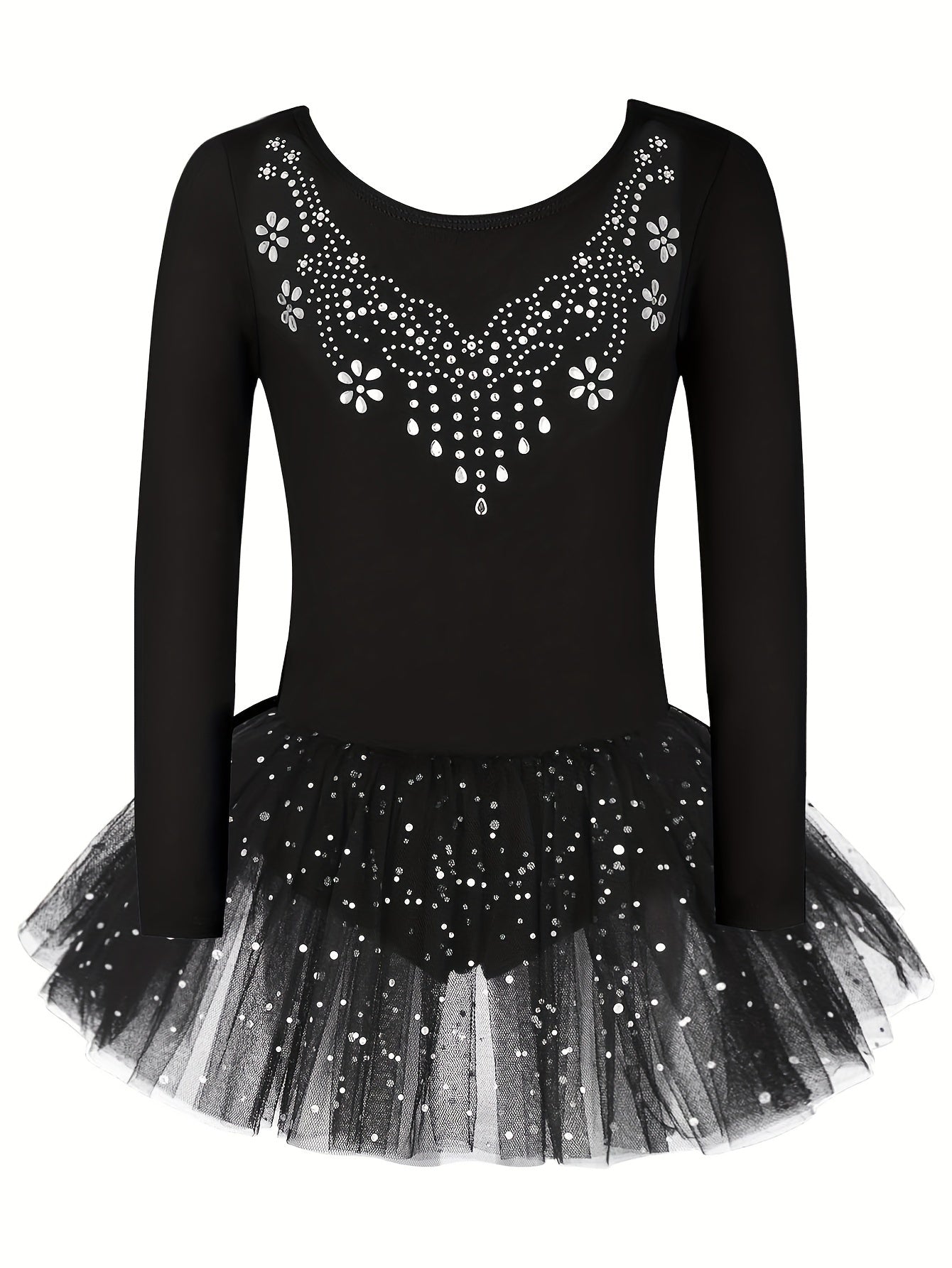 Girls Sequin Long Sleeve Ballet Tutu Leotard for Dance Performance